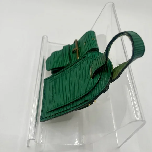 LOUIS VUITTON Vintage Epi Emerald Green Textured Luggage Tag & Poignet - Picture 4 of 6